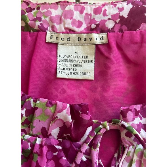 Fred David Pink & Green V Neck With Tie, Short Flutter Sleeve Top, Medium - Picture 4 of 7